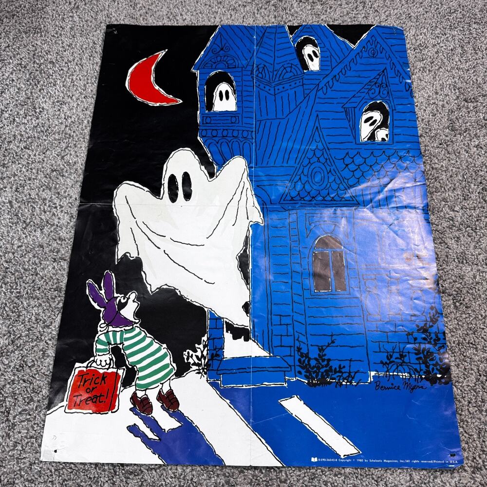 Vintage 1980 Scholastic Glow in Dark Halloween Poster Trick or Treat B. Myers